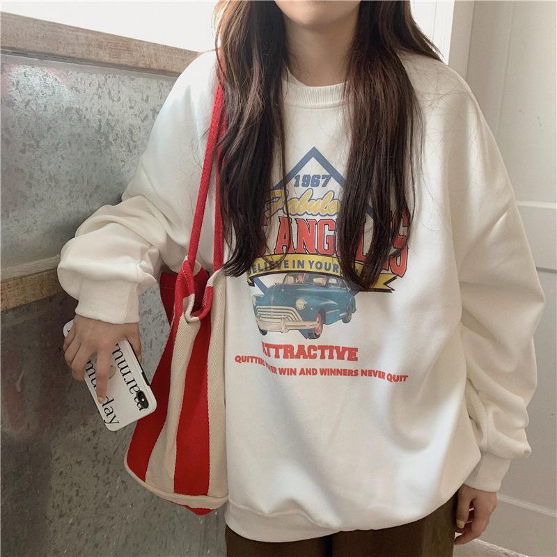 Sleeve O Neck Long Women Loose Pullovers Female Tops Solid Color Sweatshirts