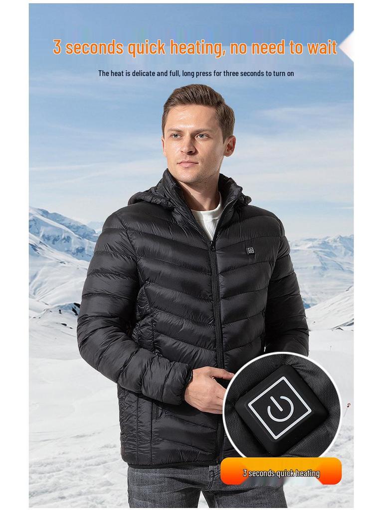 Smart Heated Winter Jacket - Hooded, Cotton, Electric Full-Body Warmth