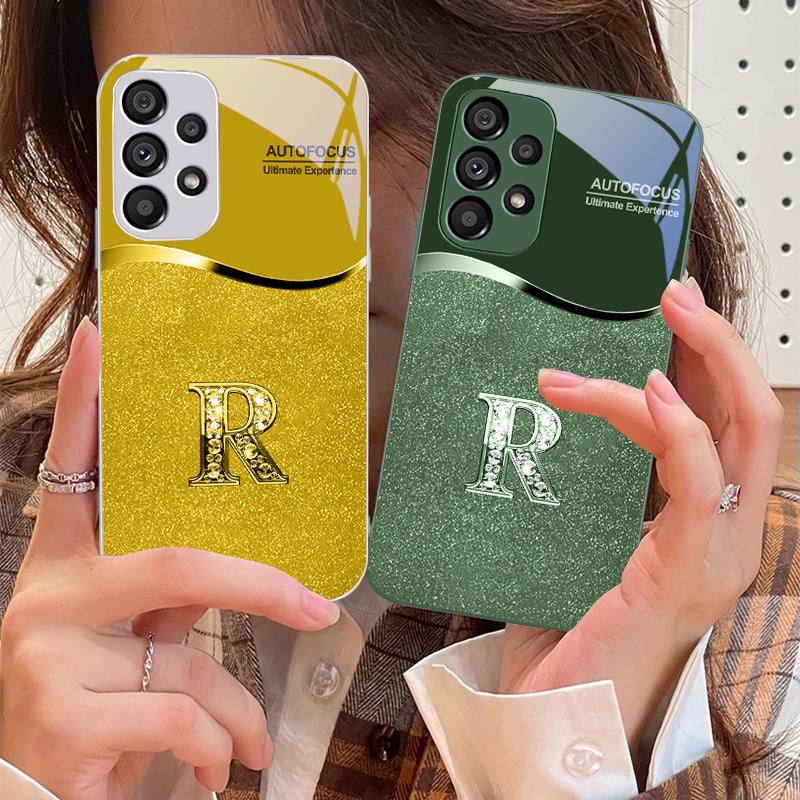 Písmeno R se zlatým okrajem Pro Samsung S 25 S25 Edge S25Ultra S8 S9 S10 20 U ltra S21 Pro S22 Plus S23 FE S24 Ultra Skleněný kryt na telefon