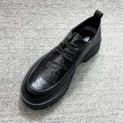 2025 Spring New Men's Casual Business Platform Heightening Big Head Leather Shoes Men's Black Lace-up Leather Derby Shoes
