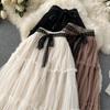 Stitched Lace Mesh Skirt For Women's Spring And Summer Korean Lace Slim A-Line Skirt Medium Long Puffy Skirt