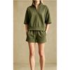 Women's Loose Tracksuit Half Zip Short Sleeve Sweatshirt Drawstring Waist Shorts