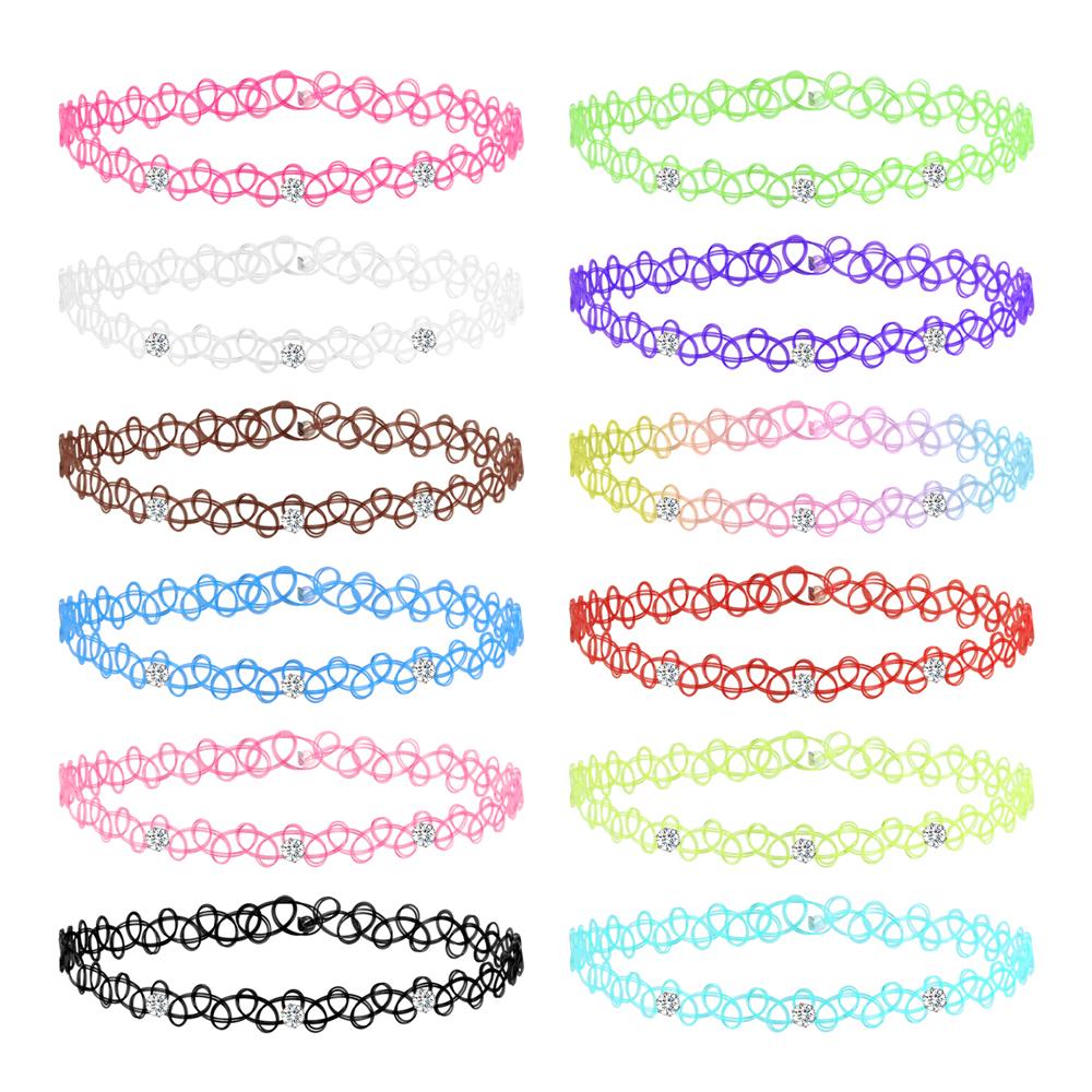ZS 12ks Vintage Stretch Choker náhrdelník Lady Girl Tattoo Choker náhrdelník Punk Retro gotické elastické náhrdelníky pro ženy