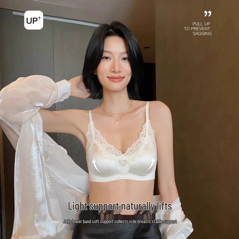 French Lace Trim Push-Up Wireless Triangle Cup Lingerie - Anti-Sag, Comfortable Women's Underwear