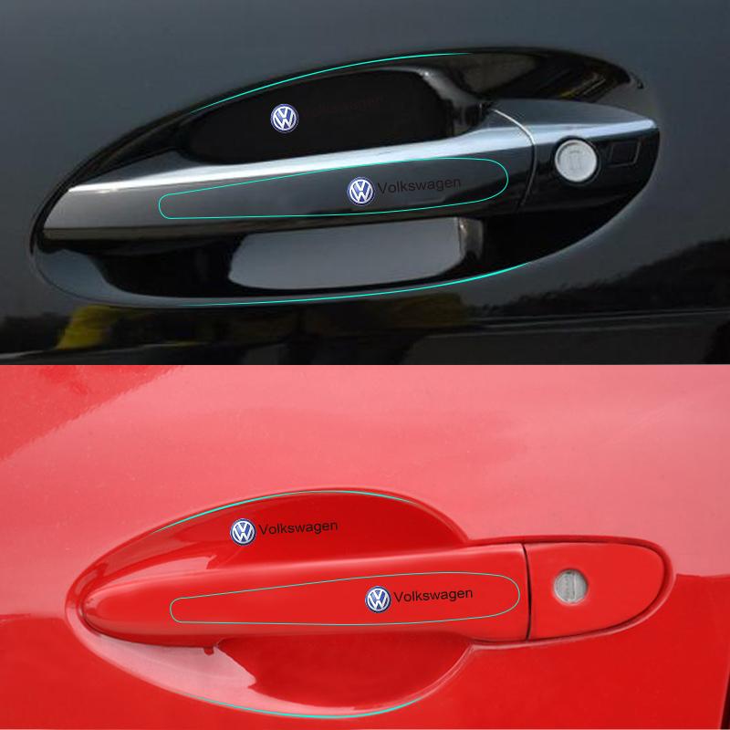 Valve Stems Caps 8Pcs Car Door Handle Sticker TPU Protective Film Decals Accessories For Volkswagen VW RLine R Golf Amarok T5 TiBR1