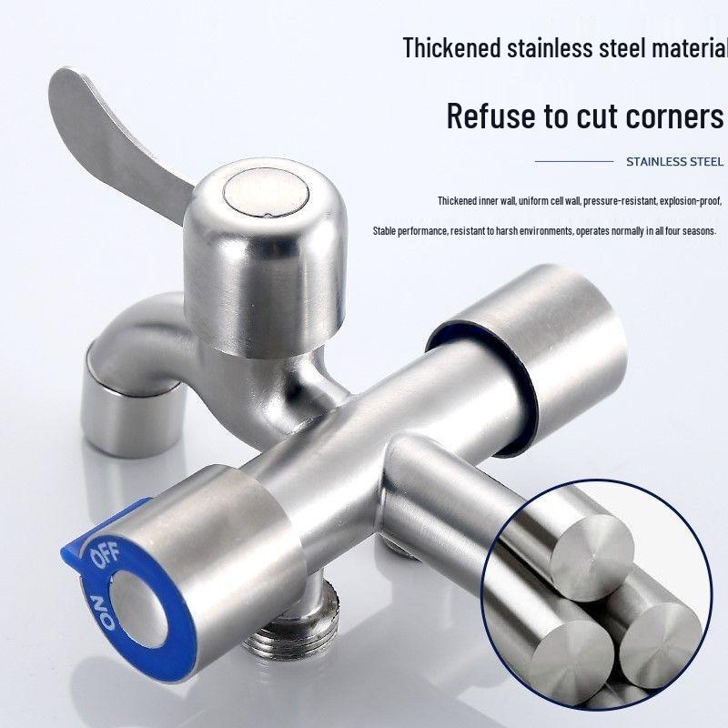Robinet Trois Voies Multifonctionnel en Acier Inoxydable pour Machine à Laver, Bac à Vadrouille de Balcon et Contrôle de Toilette