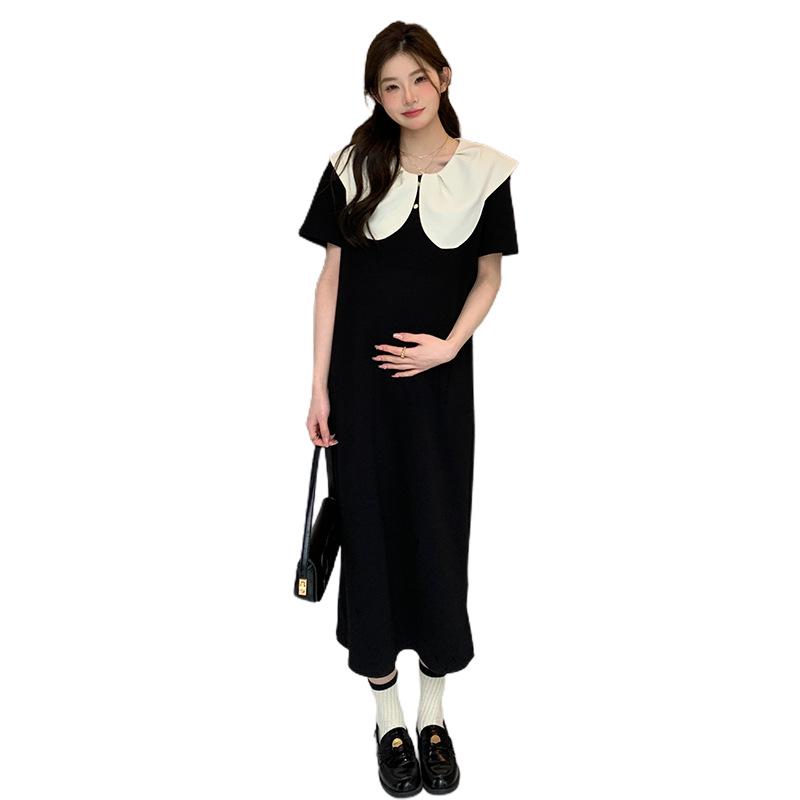 Summer 2026 Floral Doll Collar Maternity Dress with Loose Fit and Straight Leg Design