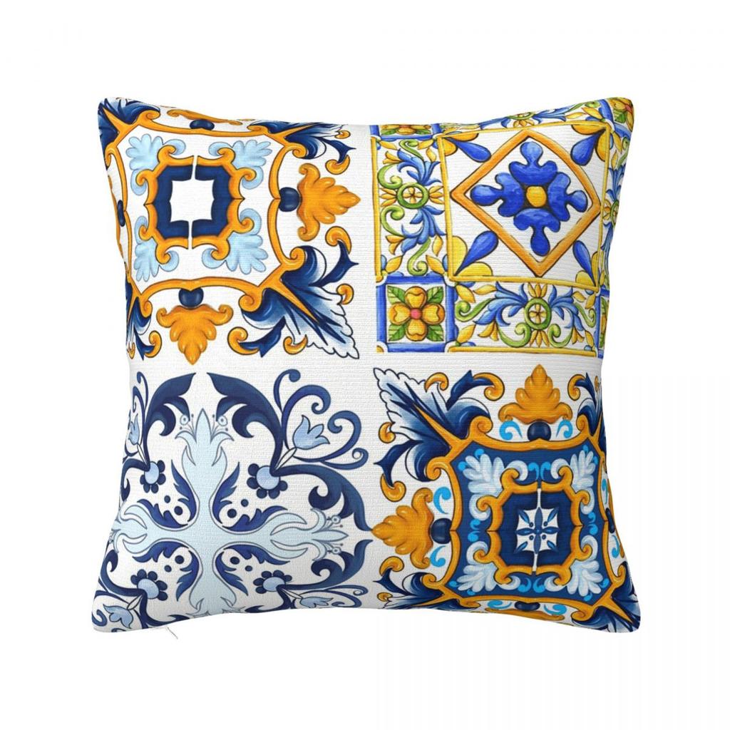 Copy Of Sicilian Tilesmediterraneanmosaicornamental Square Pillowcase Pillow Cover Cushion Throw Pillow for Home Living Room