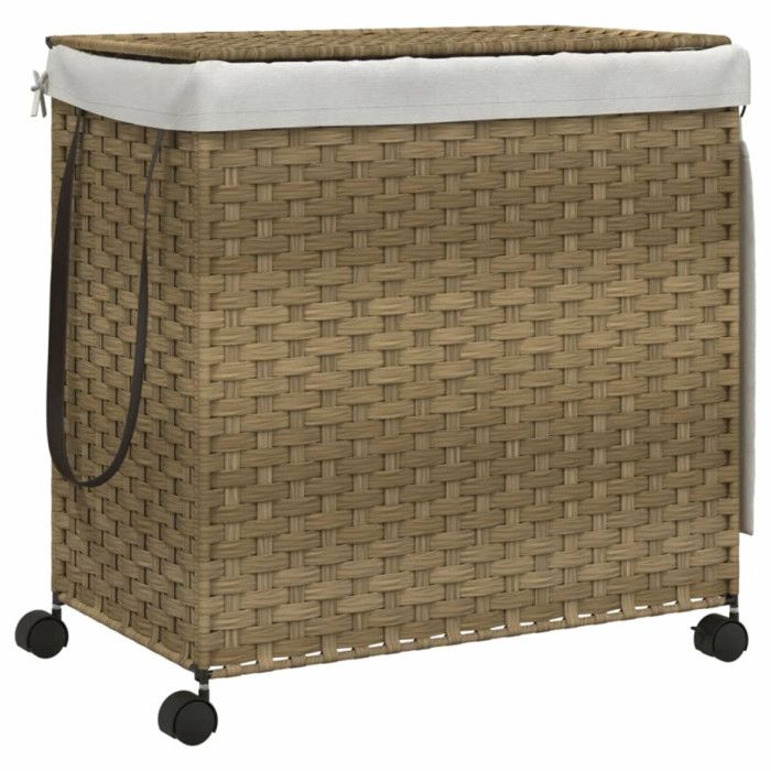 VidaXL Laundry Basket with Wheels 60x35x60.5 Cm Woven Resin 372039
