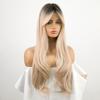 Long Wave Synthetic Wigs Ombre Black Blonde Wig with Side Bangs Heat Resistant Fiber Daily Party Hair Cosplay Wigs for Women