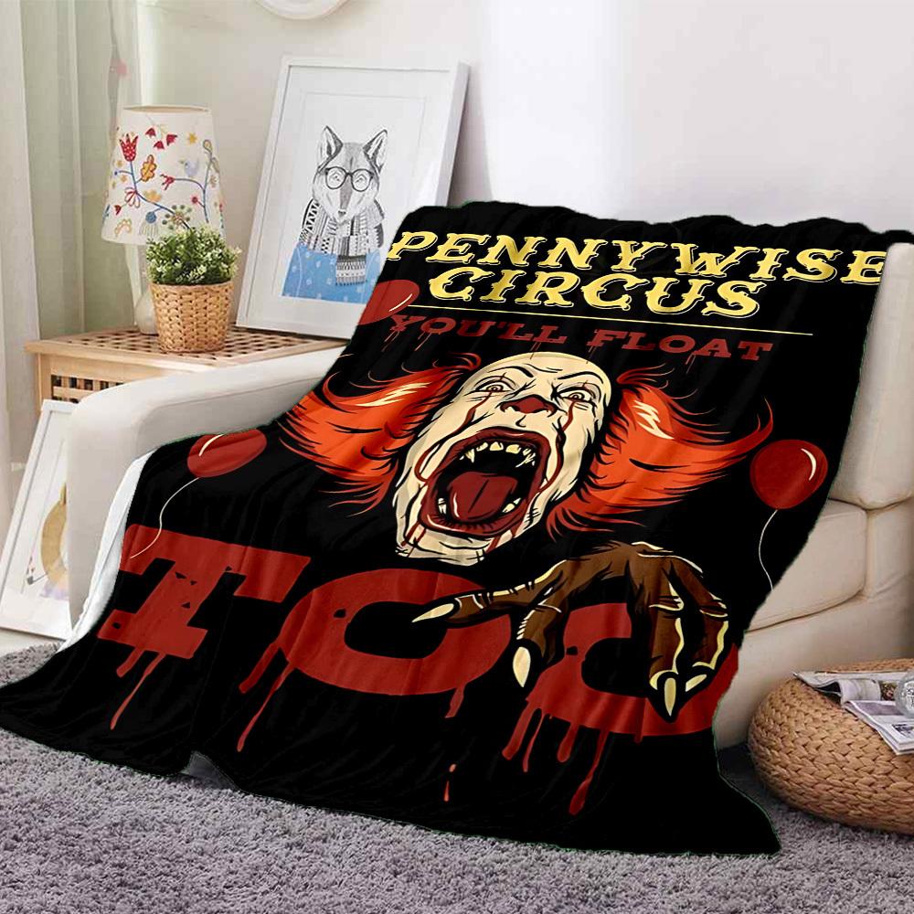 

1pc It Clown Flannel Throw Blanket - HD Printed Lightweight Soft Warm All-Season Blanket for Sofa, Bed, Travel, Camping 013 130cmx150cm