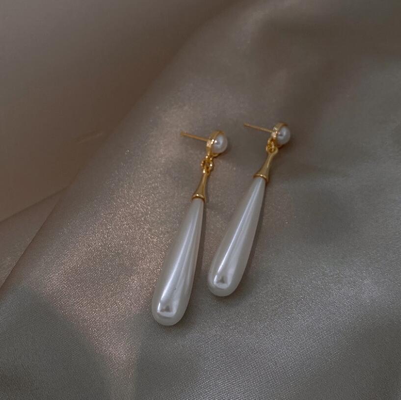 Orecchini pendenti semplici con perle a goccia d'acqua per donna, eleganti orecchini pendenti rotondi lunghi, geometrici, vintage, per feste di nozze