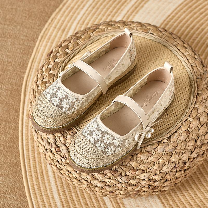 Fashion Elegant Women's Air Mesh Espadrilles Belt Strap Lace Mary Janes Ladies Breathable Lace Fisherman Shoes Embroidery Flats Loafers