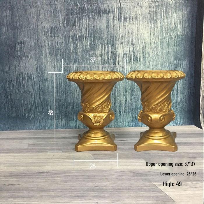 Wedding Gold Roman Column Flower Stand – European Stripe Trophy Fiberglass Décor