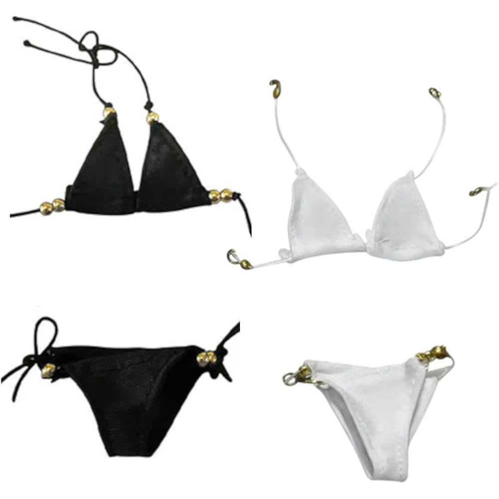 Olyoly Doll Swimwear Set 1/6 Scale Triangle Bikini Separate Outfit Cute Miniature Doll Clothes Black White