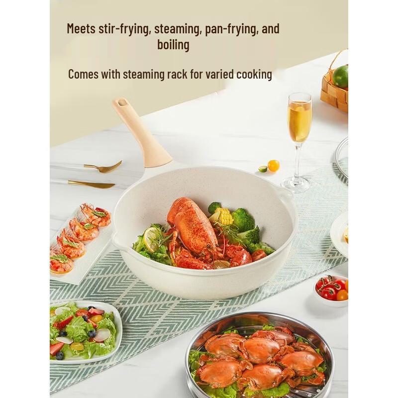 

COOKER KING 30cm Maifan Stone Non-Stick Wok with Steamer 30cm