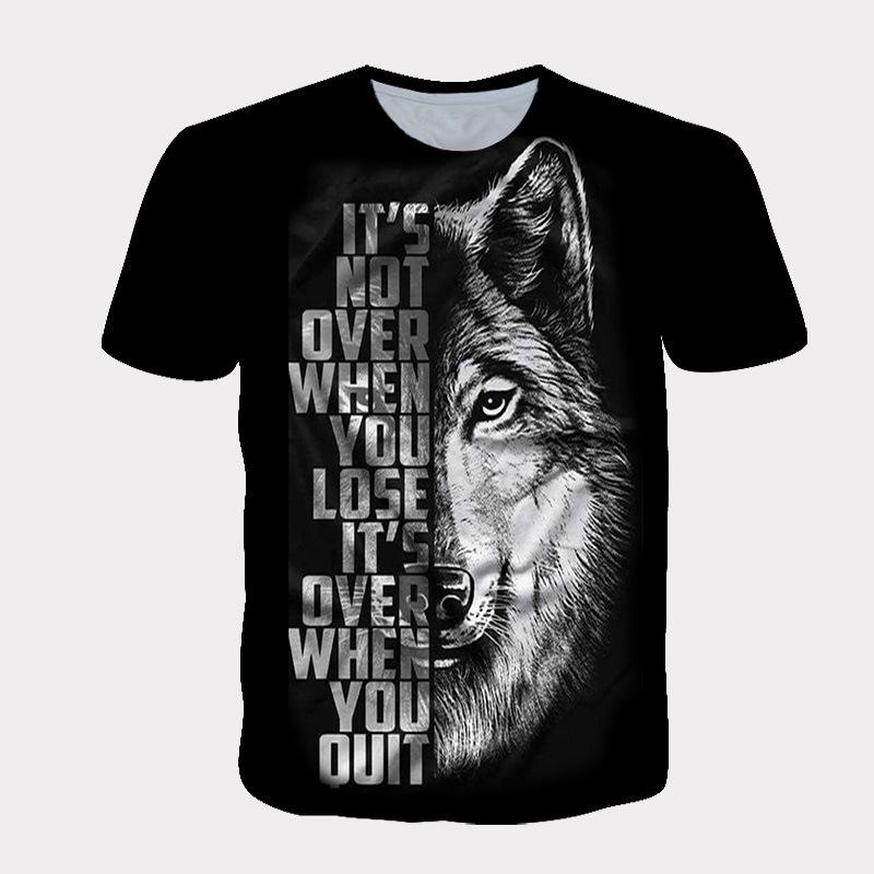 Summer Style Short Sleeved Wolf Head 3D Digital Printed Sports Loose Casual Round Neck Top T-Shirts Men’s