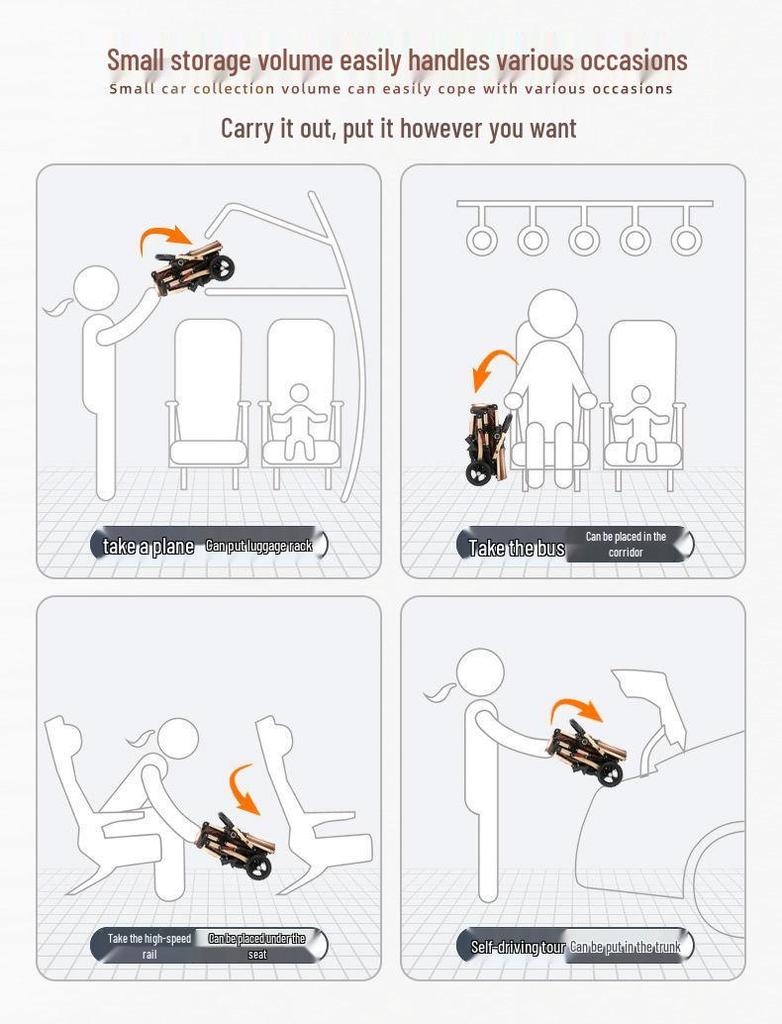 Convertible Lightweight Baby Stroller: Reclining, Foldable, High Landscape, Shock-Absorbing, Two-Way Use for Newborns
