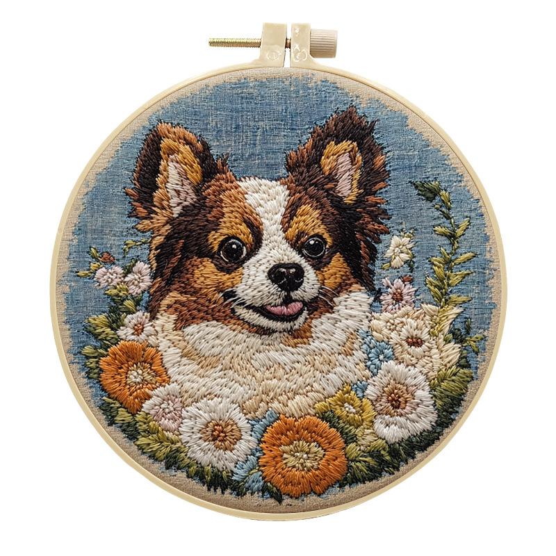 1pc Puppy and Flower Pattern DIY Embroidery Kit for Beginners