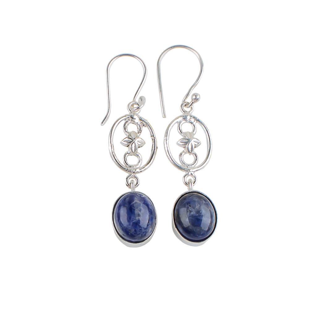 Natural Sodalite Gemstone 925 Sterling Silver Jewelry Handcrafted Earrings 2.00" EE-17-20