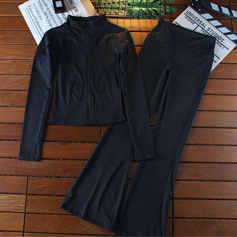 Women's Autumn/Winter Fitness Set: Elastic Quick-Dry High-Waisted Flared Pants & Slimming Yoga Jacket