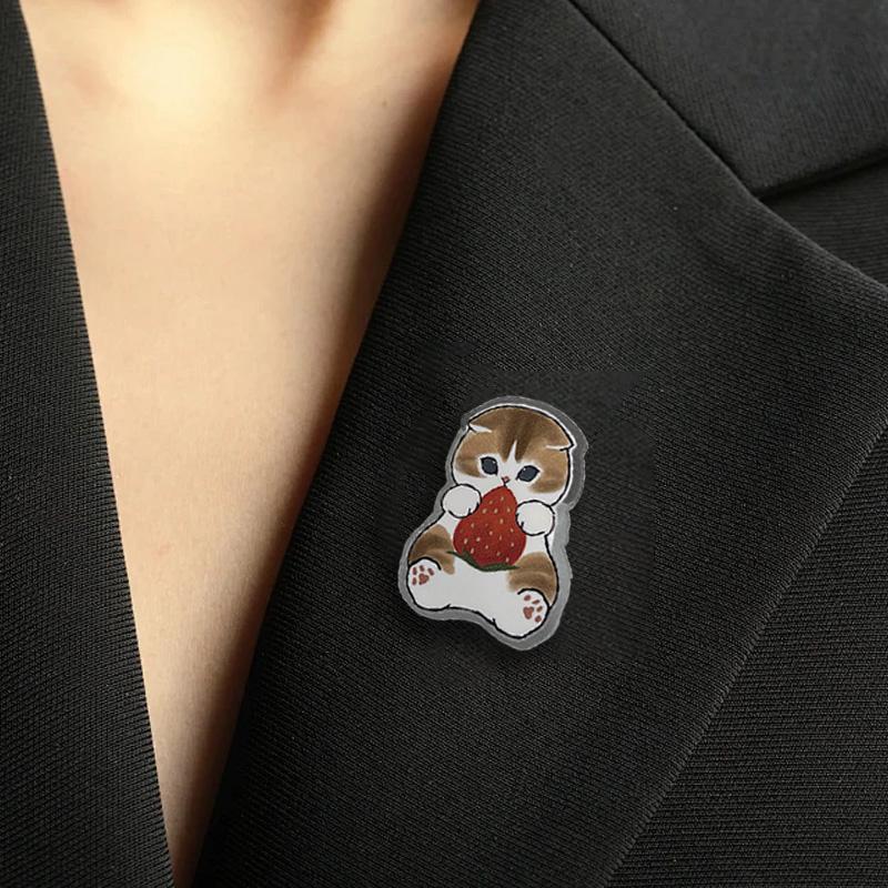 1Pc Acrylic Exquisite Bag Pin Petite Badge Cartoon Cat Brooch