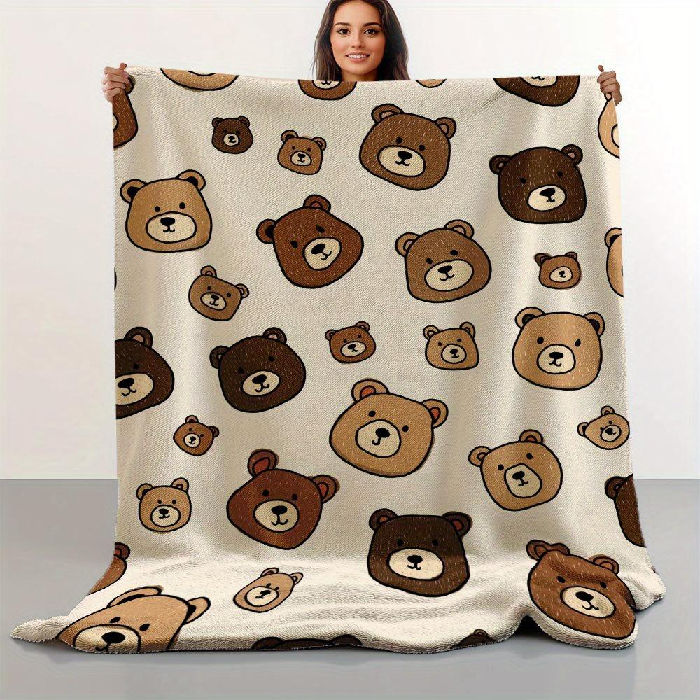 Cute Bear Print Flannel Throw Soft AllSeason Indoor Outdoor Decorative Blanket