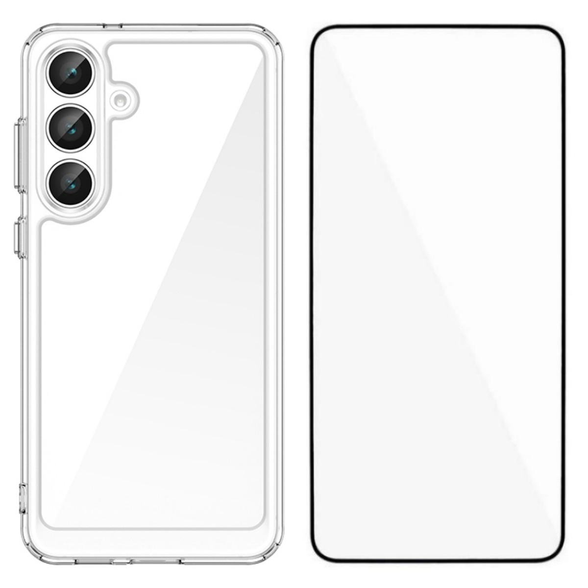 

Для Samsung Galaxy S25 FE Чехол WANLONFENG Серии MF ТПУ Акриловый Прозрачный Чехол для Телефона с Пленкой из Закаленного Стекла Transparent