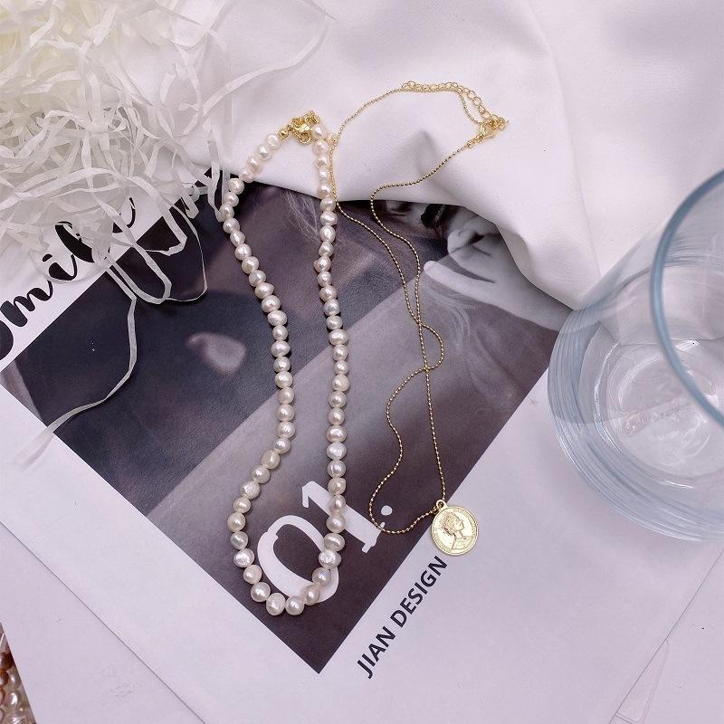 Baroque Freshwater Pearl Necklace Double Irregular Pearl Metal Chain Necklace Tide Collarbone Chain
