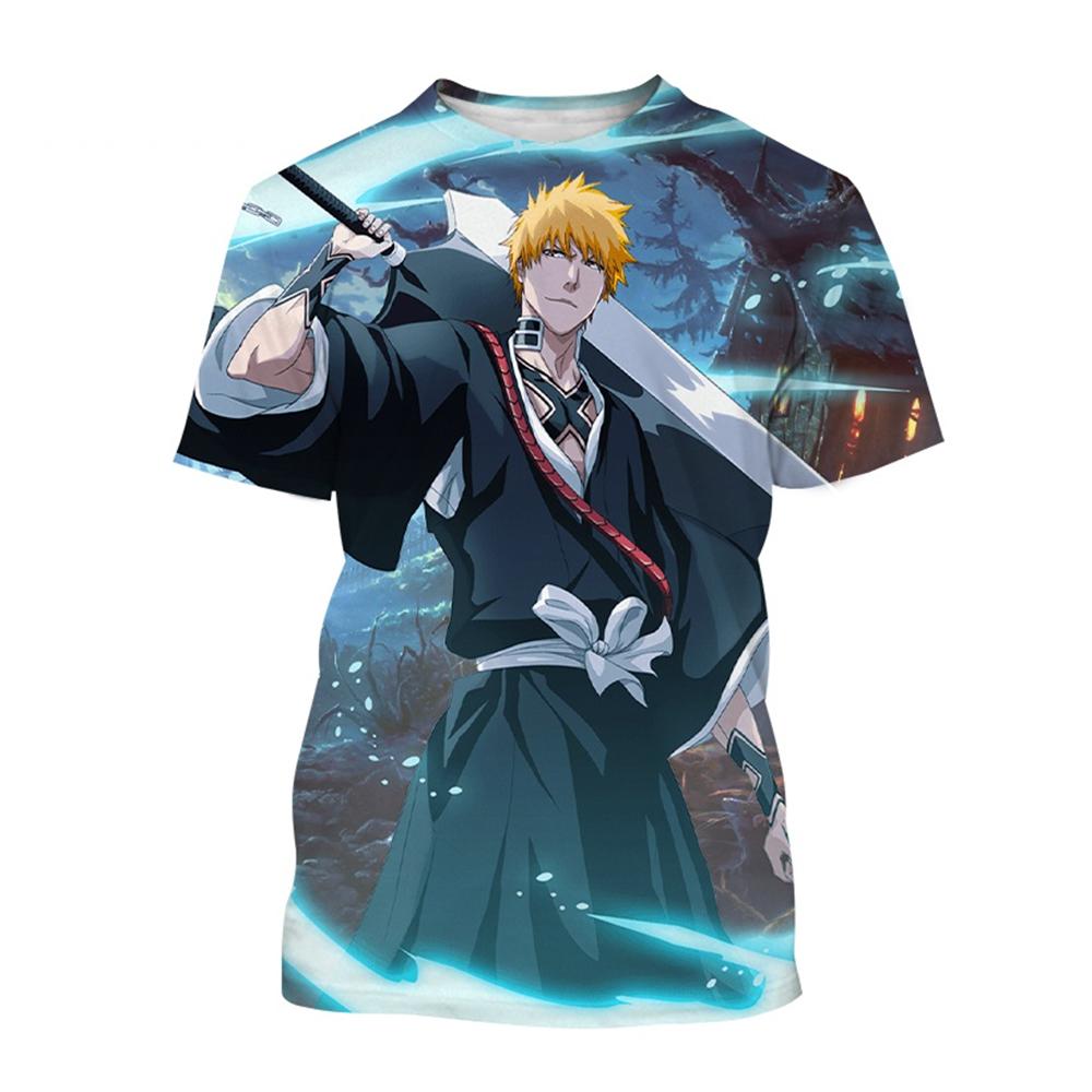 Sommer Rundhals 3D Japanischer Anime Bleach Aufdruck Top Modisch Lässig Kurzärmelig Kinder Jungen T-Shirts