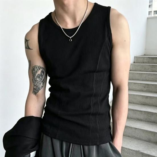 Men Ribbed Tank Top Summer Sleeveless T-Shirt Solid Color Workout Tank Top for Gym Outdoor Sports Street Beach