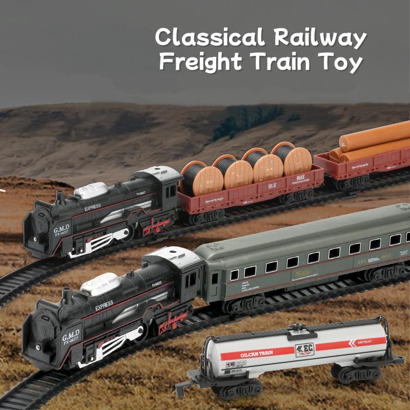 Electric Train Set with Lights Locomotive Train Model with Passenger Coach/Cargo Car & Tracks Birthday Christmas Gifts for Kids
