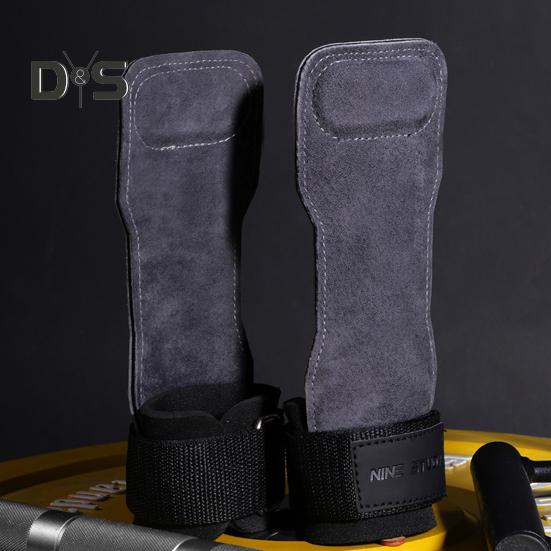 1 Pair Weight Lifting Wrist Strap Double Layer Cowhide Weightlifting Gym Gloves with Palm Pad Elastic Deadlifting Grip