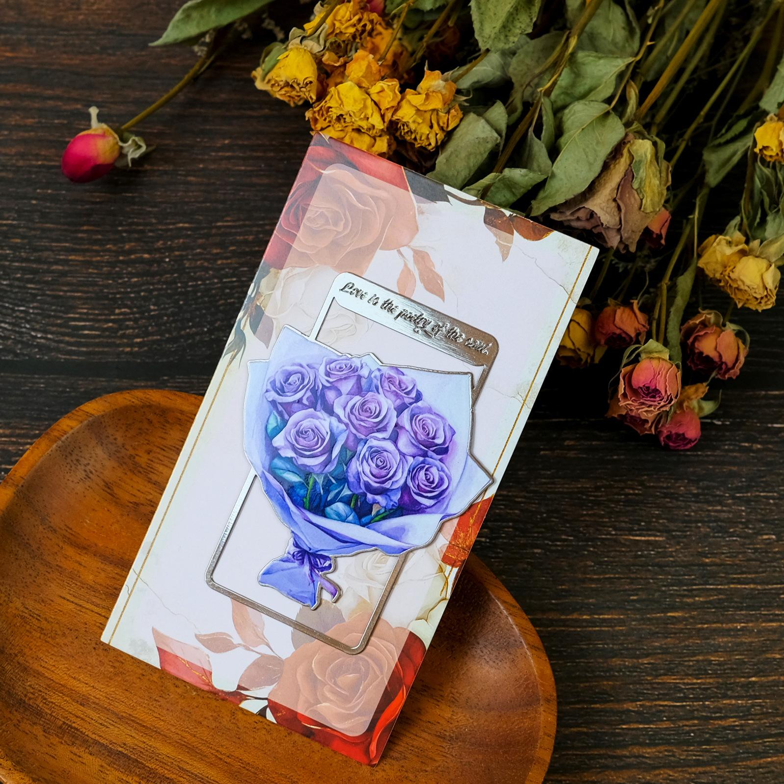 

Романтичный Красивый Букет Металлическая Закладка Роза Товарное Изображение Высококачественная Закладка