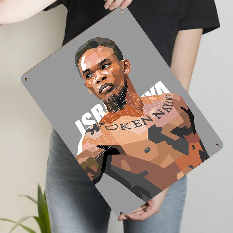 

Israel Adesanya Portrait Metal Wall Art Decorative Iron Painting for Home Gym Boxing Fans Collection 20x30cm（7.8x11.8inch）
