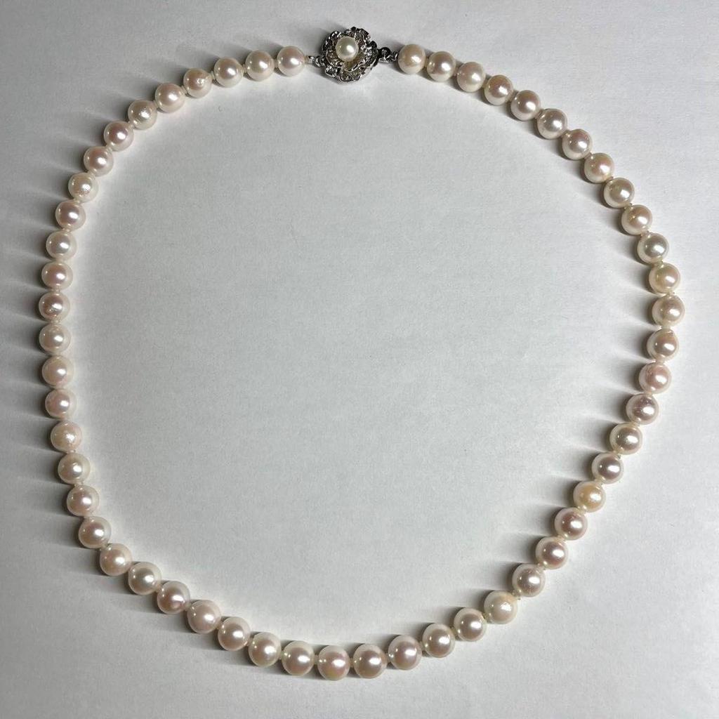 Used TeriryoshiAkoya pearl 7.0-7.5mm necklace silver engraved genuine pearl pearl necklace
