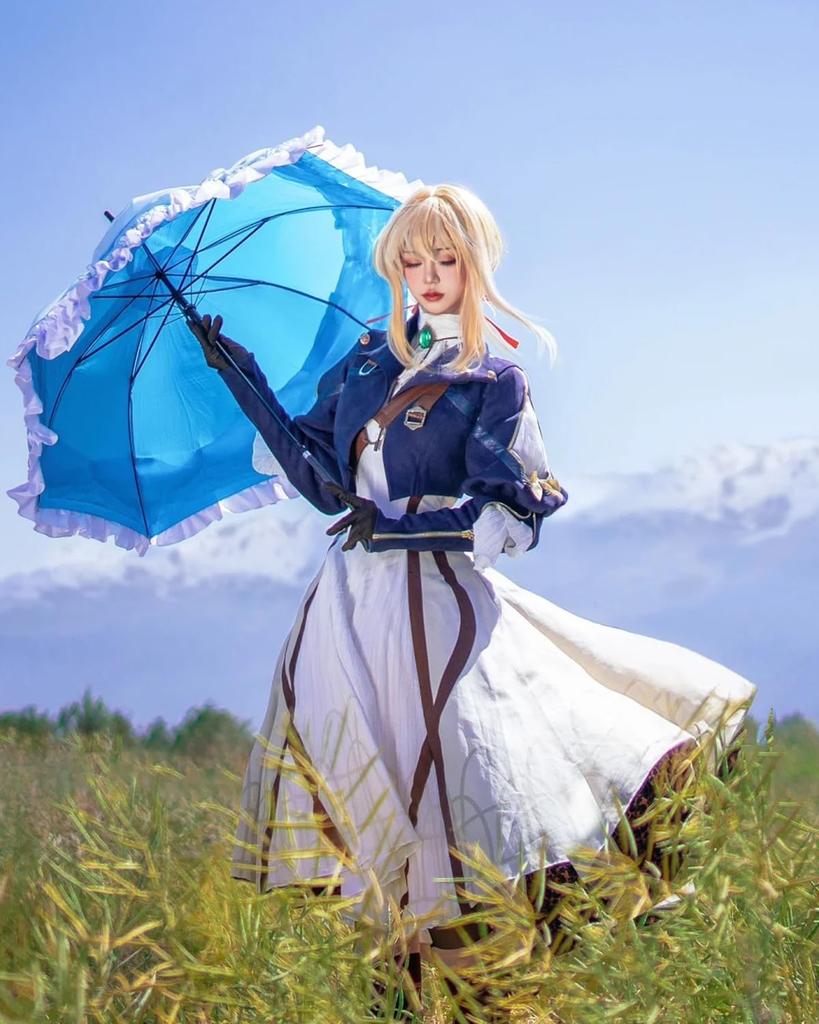 Violettes Cosplay Kostüm mit Auto Memory Deluxe Erwachsenen Schulbühnen Kostüm Perücke Größe [Ausgezeichnete Qualität] Perücke, Puppe, Edition, Anime-Stil, Kostüm,