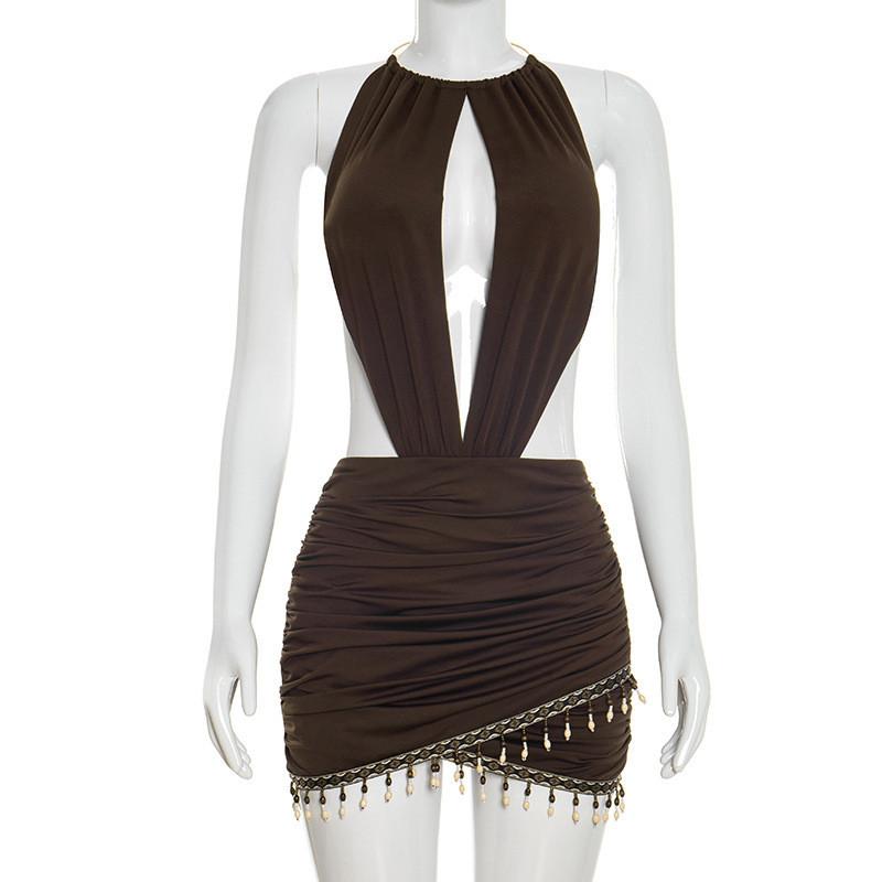 Bohemian Summer Bodycon Dress With Spliced Polyester For Casual And Business Wear