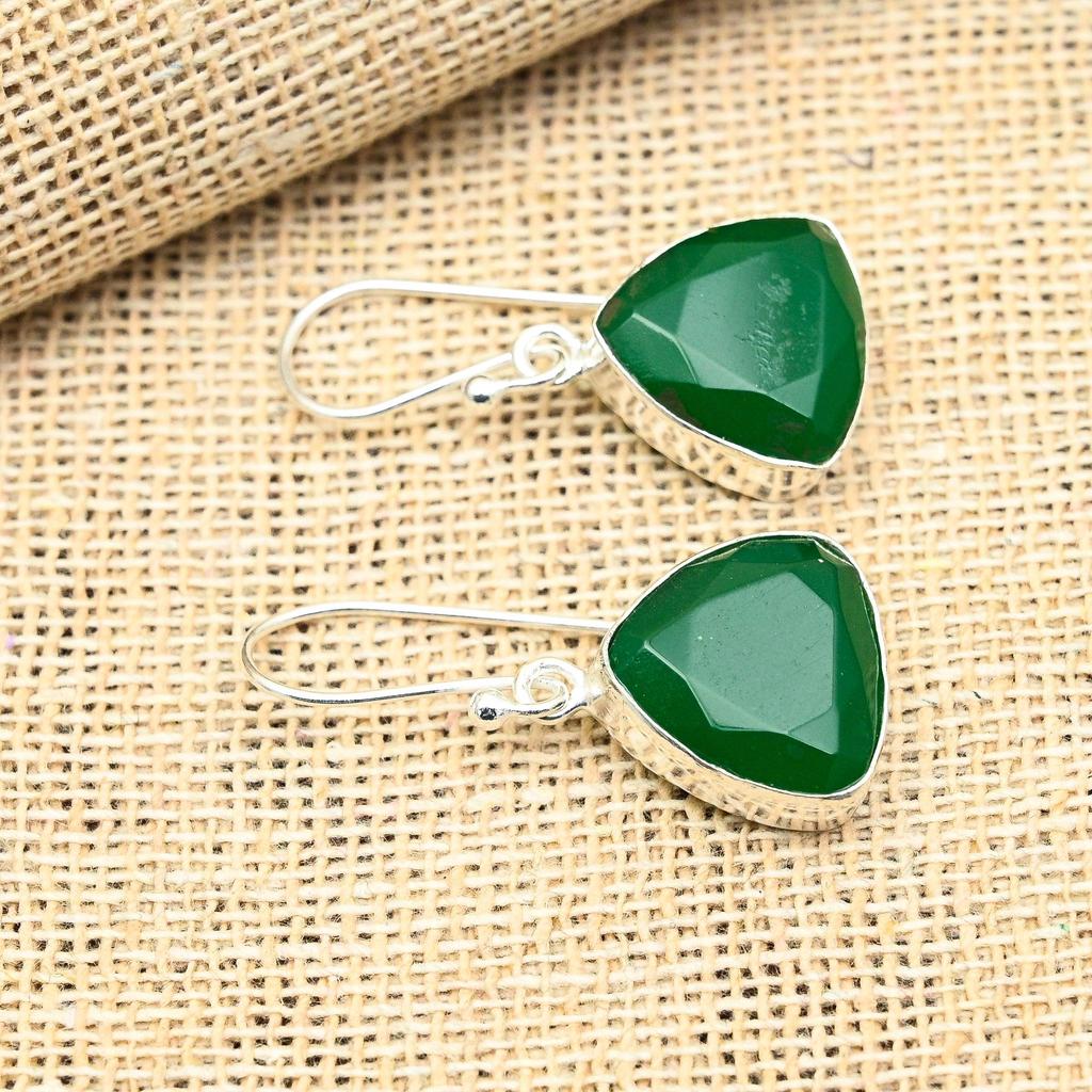 Ravishing Green Onyx Gemstone Handmade 925 Solid Sterling Silver Jewelry Earrings For Women