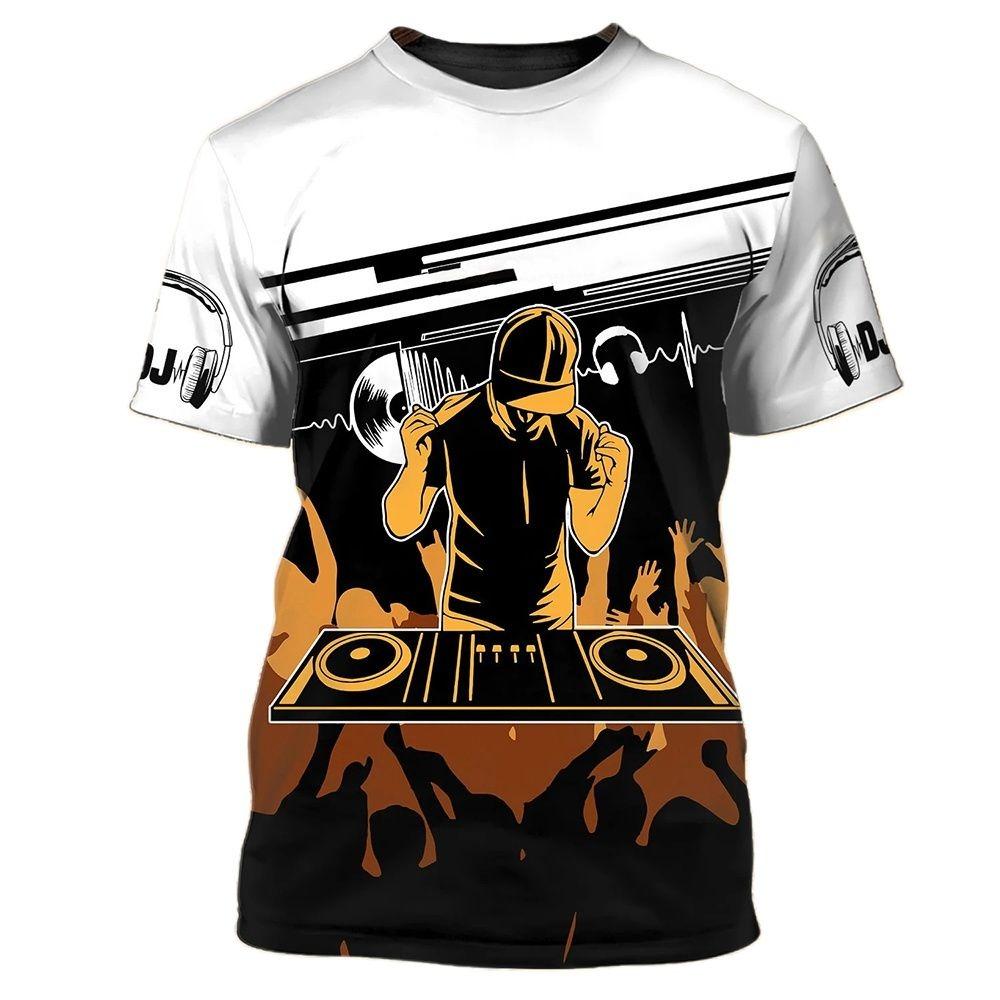 Rock DJ T-skjorte Herre Nattklubb Bar Fest Kortermet Mote Trend Unisex Kjole O-hals T-skjorte 3D Musikkinstrument Trykk