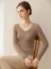 Women's Seamless V-Neck Ribbed Cashmere Sweater - Slim Fit Base Layer for Autumn/Winter