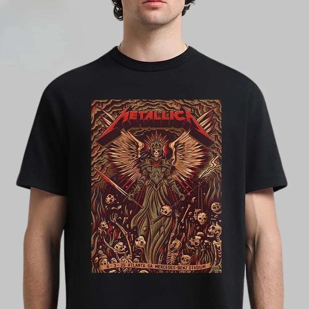 Heavy Metal Band Merallica Global Tour Mercah T-shirt Men Women Oversized Loose Casual Tees Streetwear Harajuku Fashion Cotton Top