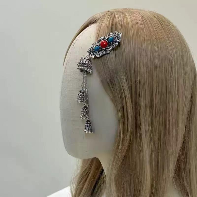 

1pc etro Ethnic Style Alloy Tassel Hair Clip Elegant Imitation Pearl Bangs Side Clip Matching Accessorie Daily Party Photography