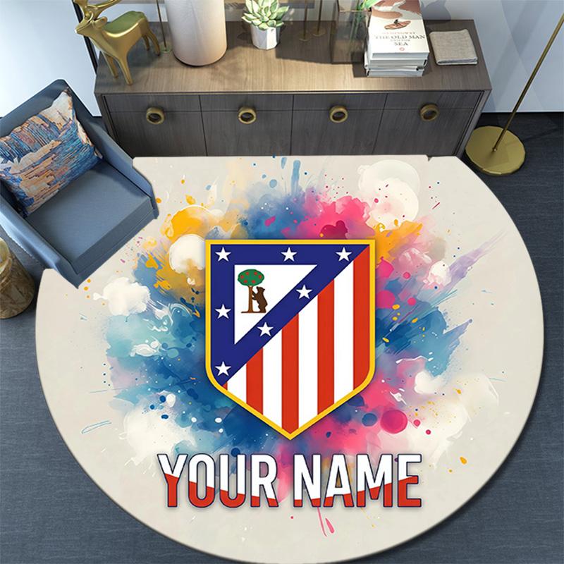 Custom Name Atletico de Madrid Round Area Rug,Carpet Rug for Living Room Bedroom Sofa Playroom Decor,Non-slip Floor Mat