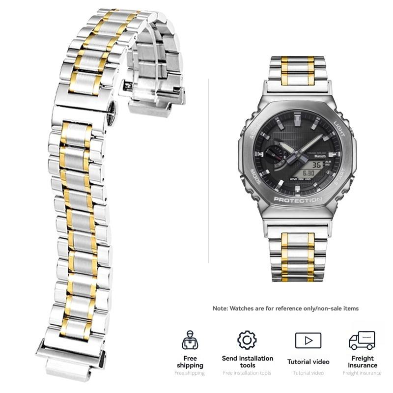 Pevný ocelový řemínek na hodinky pro Casio Farm Oak Modifikovaný GM2100/GA2100 Černý GM2100 Ocelový náramek Pánský Nerezová ocel