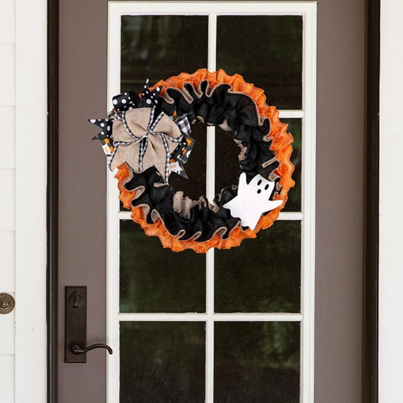 Halloween Holiday Wreath Hanging Ornaments Artificial Wreath for Front Door Farmhouses Garden Yard Halloween Decorations