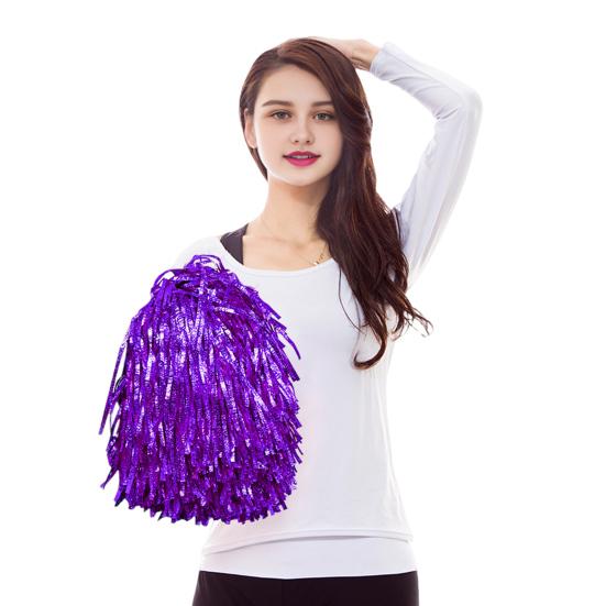 Metallic Foil Cheerleader Pompoms Cheer Poms with Handle Cheerleading Costume Accessory for Team Spirit