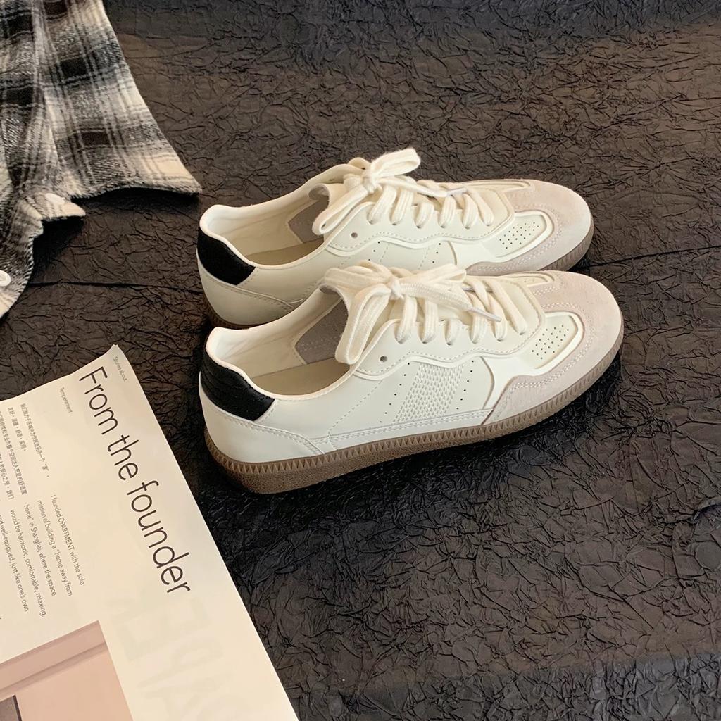 Schaffellversion~ echtes Leder Retro Casual Moralische Trainingsschuhe Damen Sommer neu vielseitig dicksohlige Spleiß atmungsaktive Schnür-Board-Schuhe