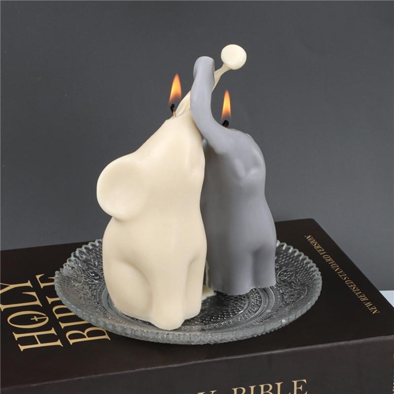 2 Pcs Couple Long-nosed Elephant Silicone Candle Mold Animal Plaster Crystal Epoxy Resin Decorative Ornaments Tools