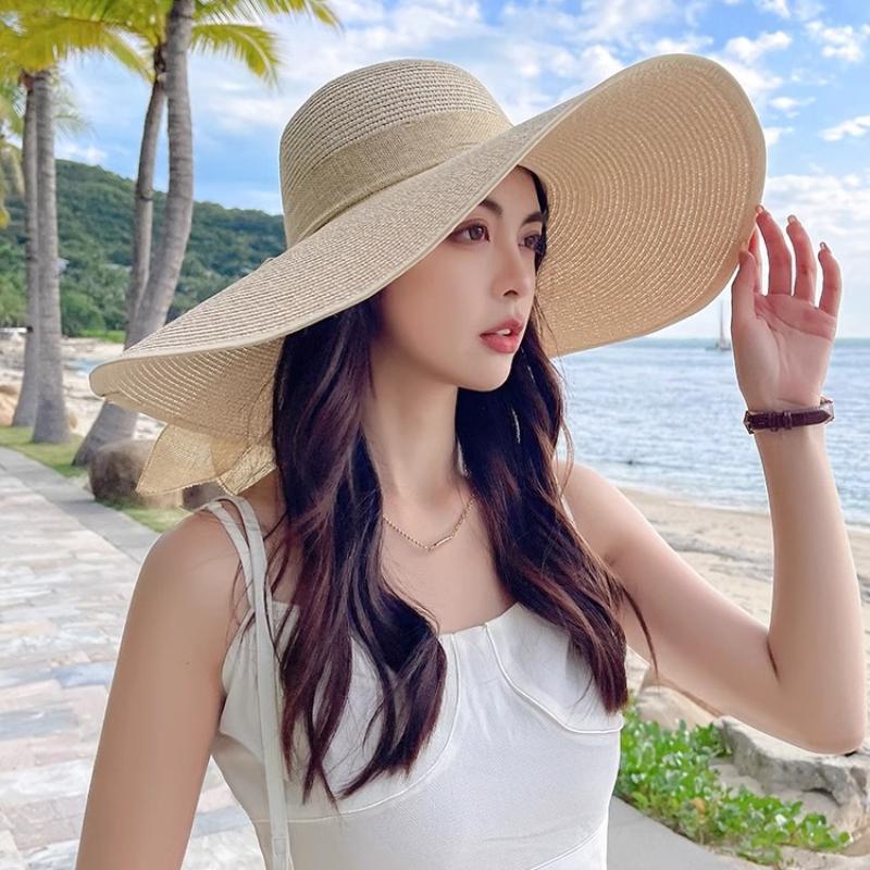Women's Summer Sun Protection Straw Hat Extra Large Brim Sunshade Hat Beach Seaside Vacation Sun Hat Foldable Hat